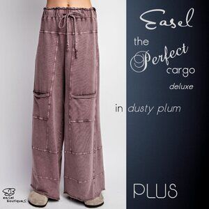 EASEL "Perfect Cargo Lux" Terry Knit Mineral Washed Flared Leg Raw Hems & Seams